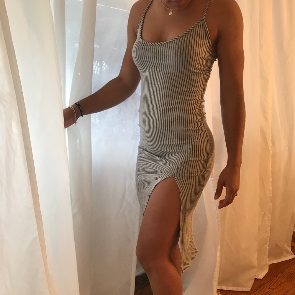 Urban outfitters gray striped dress with split